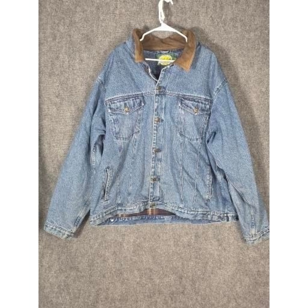 Cabelas Mens 3XL Tall Denim Jean Jacket Corduroy Collar Plaid Lined Outdoor Work
